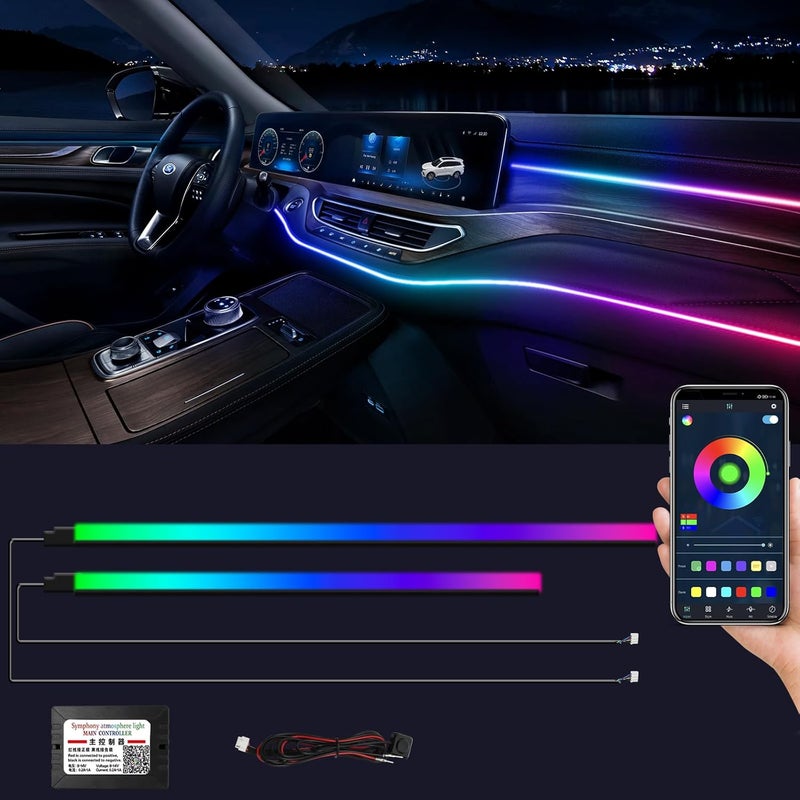 WEBUPAR Dreamcolor Acrylic Interior Car Lights, Car Accessories 2 in 1 Car LED Strip Lights with APP Control and 213 Modes, Car Center Console Fiber Optic Lights, RGB Neon Car Lighting - Image 1